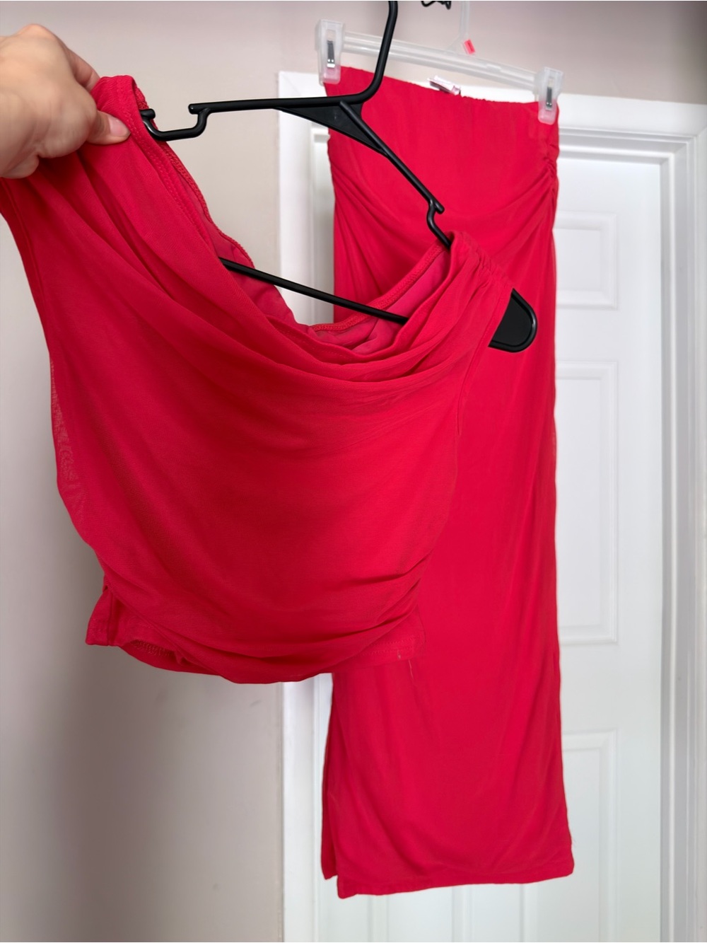 SHEIN Petite red 2 piece set one shoulder top + maxi skirt (XS)